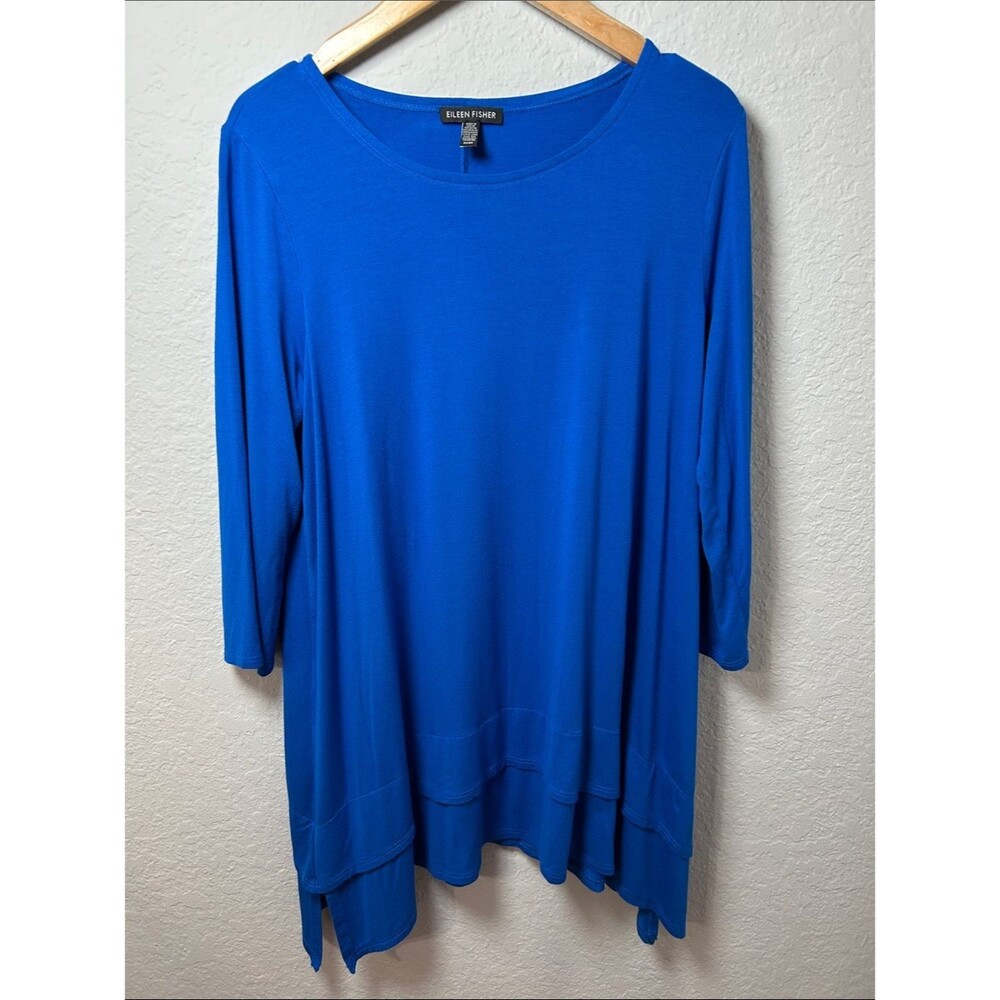 Eileen Fisher women Cobalt Blue 3/4 Sleeve Tunic Size M  MADE IN USA.